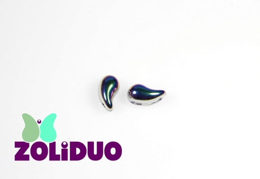 20 pcs 2-hole ZoliDuo® Right Pressed Beads, 5x8mm, Crystal Vitrail, Czech Glass