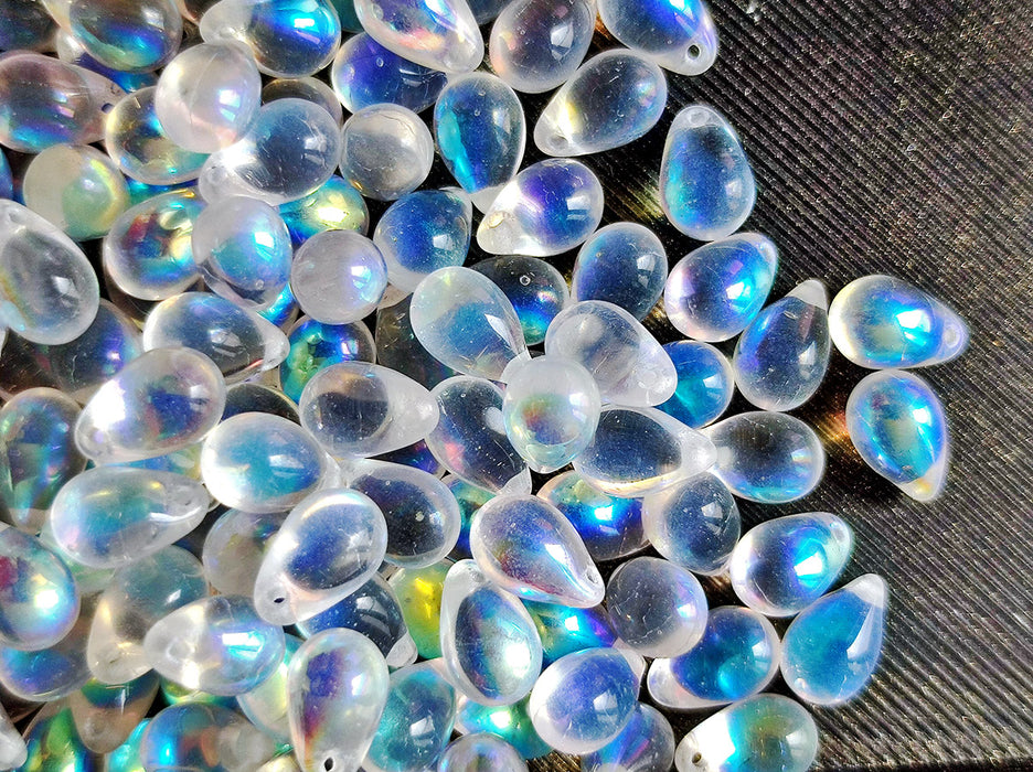 30 pcs Teardrop Beads 6x9 mm, Crystal Clear AB, Czech Glass