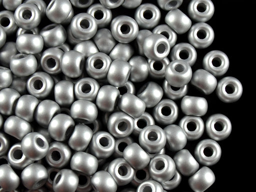 50 pcs Pony Pressed Beads, 2mm Hole, 5.5mm, Terra Metallic Silver, Czech Glass