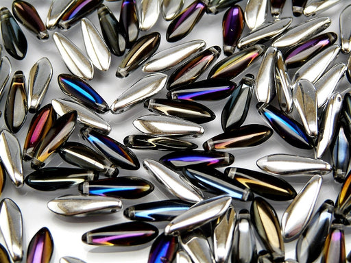 25 pcs Dagger Pressed Beads, 5x16mm, Crystal Heliotrope, Czech Glass