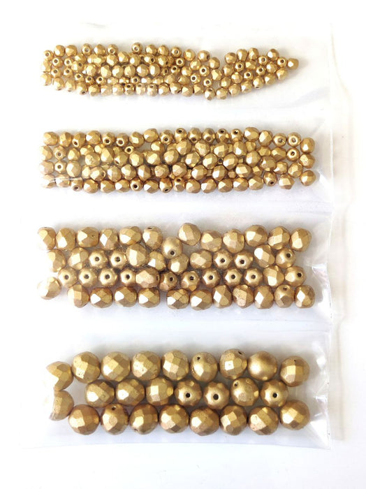 Set of Round Fire Polished Beads (3mm, 4mm, 6mm, 8mm), Aztec Gold (Crystal Bronze Pale Gold), Czech Glass
