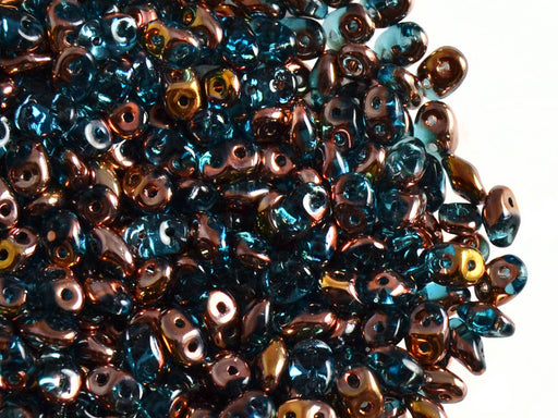 20 g 2-hole SuperDuo™ Seed Beads, 2.5x5mm, Aquamarine Capri Gold AB, Czech Glass