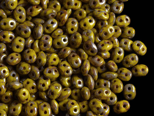 20 g 2-hole SuperDuo™ Seed Beads, 2.5x5mm, Lemon Picasso Luster, Czech Glass