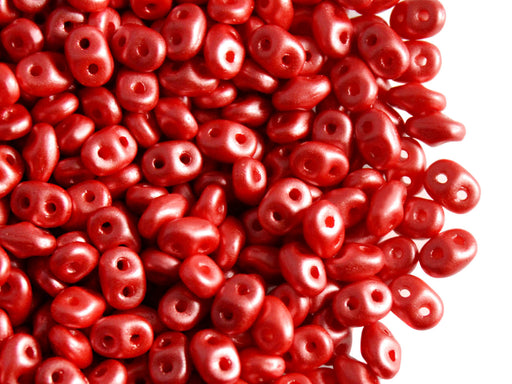 20 g 2-hole SuperDuo™ Seed Beads, 2.5x5mm, Pastel Dark Coral Red, Czech Glass