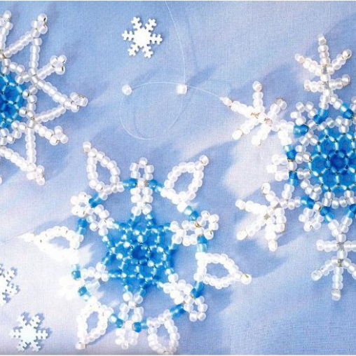 Beaded Snowflakes made of Bugles and Seed Beads