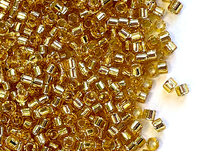 50 g Delica Seed Beads 11/0, Gold Silver Lined, Miyuki Japanese Beads
