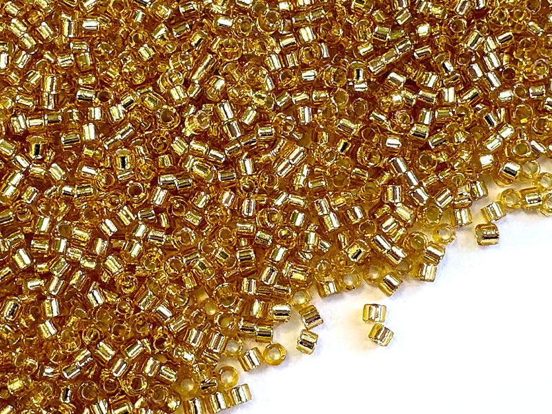 50 g Delica Seed Beads 11/0, Gold Silver Lined, Miyuki Japanese Beads