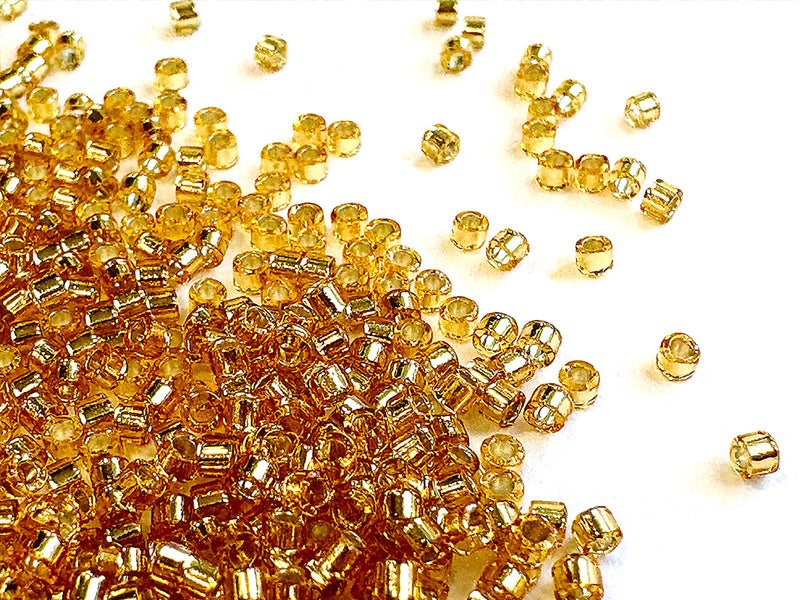 50 g Delica Seed Beads 11/0, Gold Silver Lined, Miyuki Japanese Beads