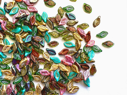 30 pcs Bay Leaf Beads 6x12 mm, Mix, Czech Glass