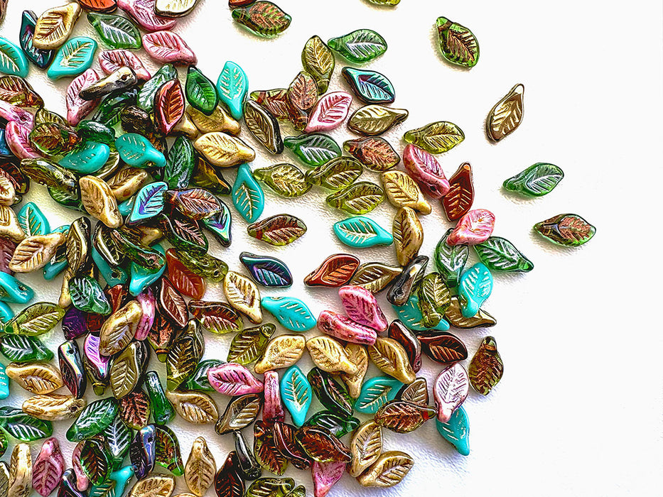30 pcs Bay Leaf Beads 6x12 mm, Mix, Czech Glass