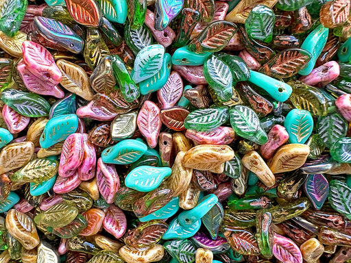 30 pcs Bay Leaf Beads 6x12 mm, Mix, Czech Glass