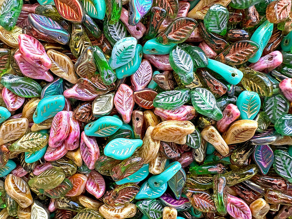 30 pcs Bay Leaf Beads 6x12 mm, Mix, Czech Glass