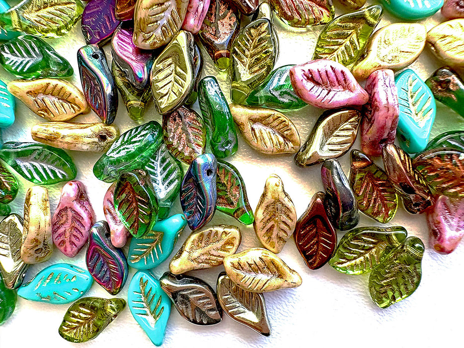 30 pcs Bay Leaf Beads 6x12 mm, Mix, Czech Glass