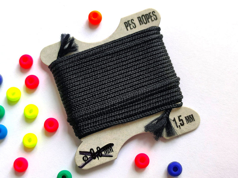 1 pc Pes Ropes 5mx1.5 mm, Black, Polyester