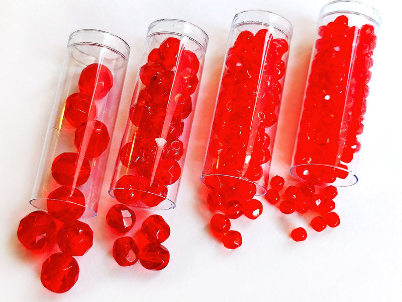 Set of Round Fire Polished Beads (3mm, 4mm, 6mm, 8mm), Ruby, Czech Glass