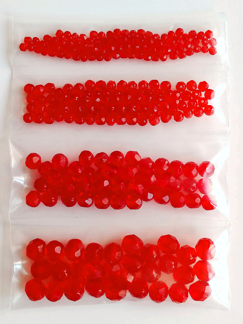Set of Round Fire Polished Beads (3mm, 4mm, 6mm, 8mm), Ruby, Czech Glass