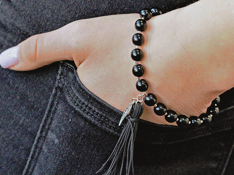 Set of Round Beads (3mm, 4mm, 6mm, 8mm), Jet Black, Czech Glass