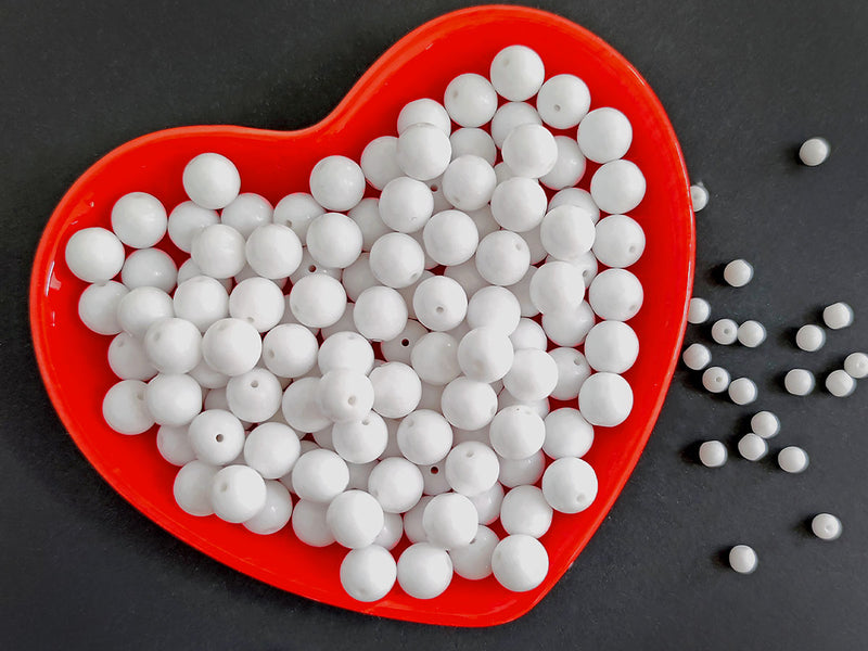 Set of Round Beads (3mm, 4mm, 6mm, 8mm), Chalk White, Czech Glass