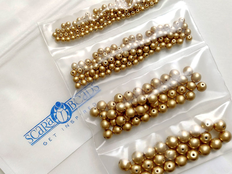 Set of Round Beads (3mm, 4mm, 6mm, 8mm), Aztec Gold, Czech Glass