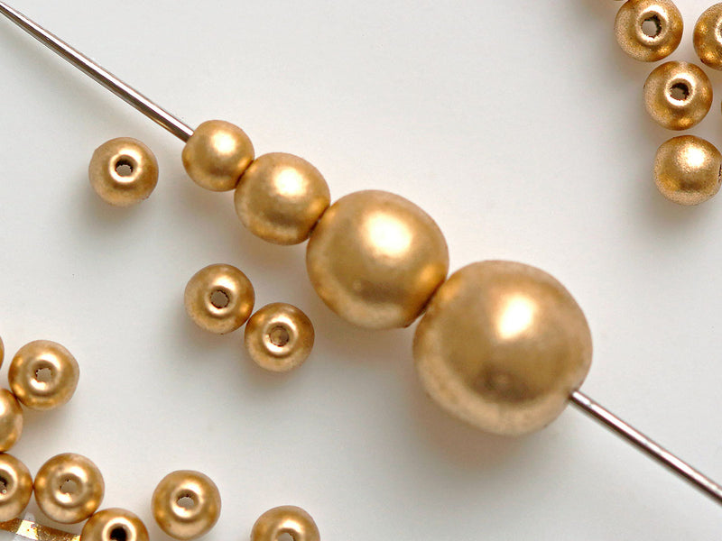 Set of Round Beads (3mm, 4mm, 6mm, 8mm), Aztec Gold, Czech Glass