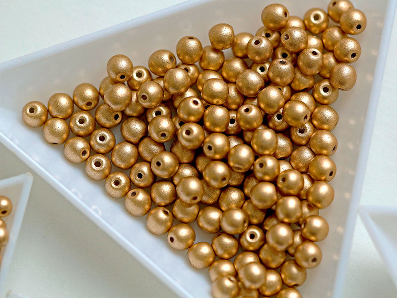 Set of Round Beads (3mm, 4mm, 6mm, 8mm), Aztec Gold, Czech Glass