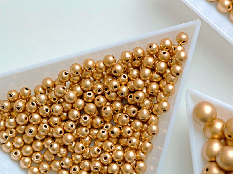 Set of Round Beads (3mm, 4mm, 6mm, 8mm), Aztec Gold, Czech Glass