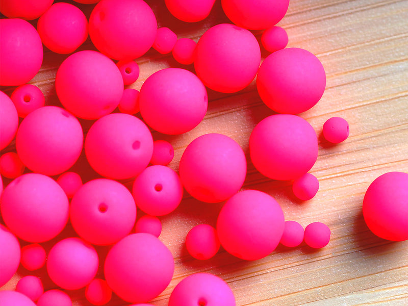 Set of Round Beads (3mm, 4mm, 6mm, 8mm), Neon Pink (UV Active), Czech Glass