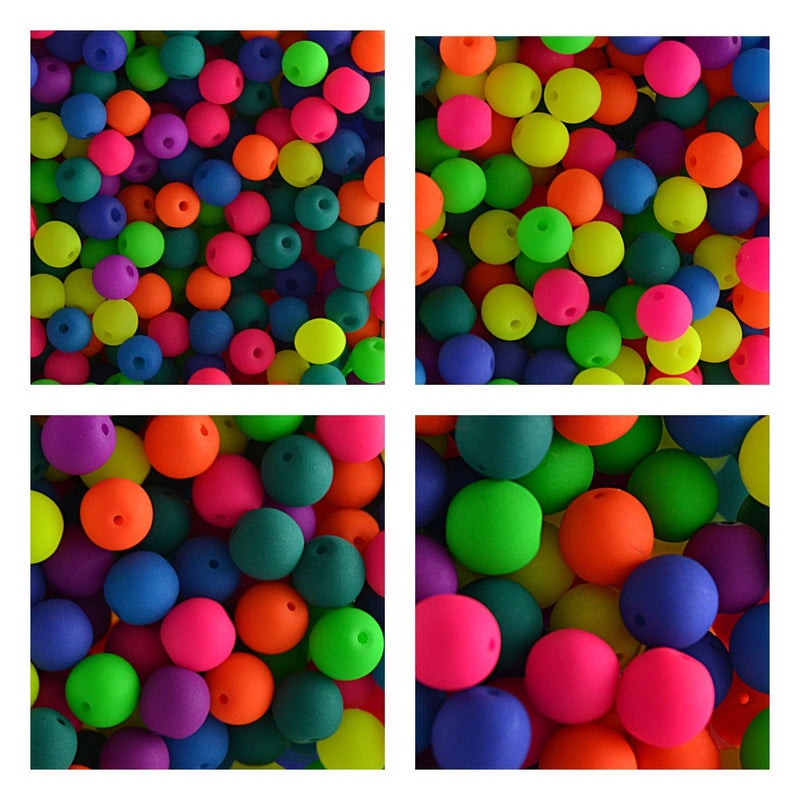Set of Round Beads (3mm, 4mm, 6mm, 8mm), Neon Mega Mix (UV Active), total 275, Czech Glass