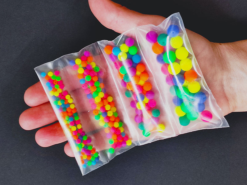 Set of Round Beads (3mm, 4mm, 6mm, 8mm), Neon Mega Mix (UV Active), total 275, Czech Glass