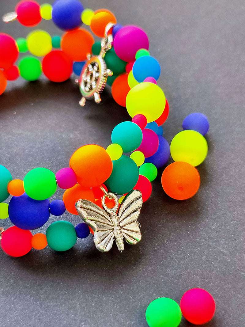 Set of Round Beads (3mm, 4mm, 6mm, 8mm), Neon Mega Mix (UV Active), total 275, Czech Glass