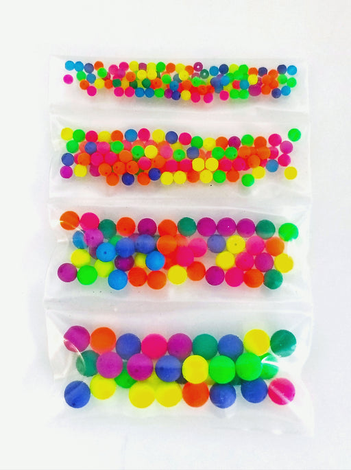 Set of Round Beads (3mm, 4mm, 6mm, 8mm), Neon Mega Mix (UV Active), total 275, Czech Glass