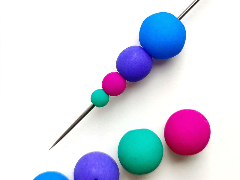 Set of Round Beads (3mm, 4mm, 6mm, 8mm), Neon Dark Mix (UV Active), total 275, Czech Glass