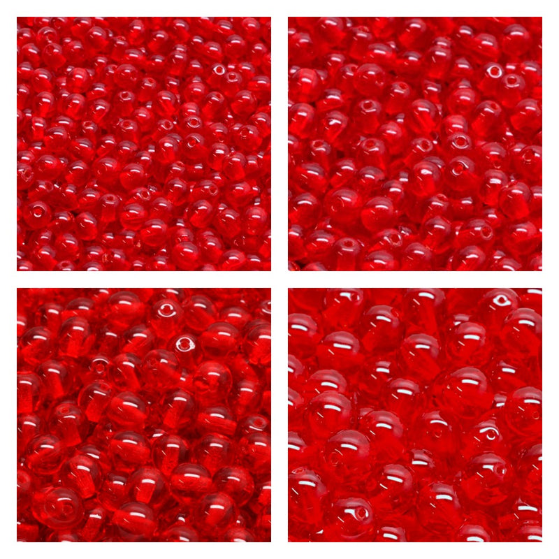 Set of Round Beads (3mm, 4mm, 6mm, 8mm), Ruby, Czech Glass