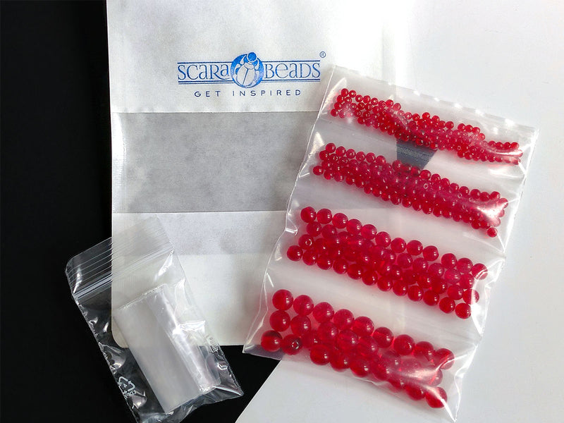Set of Round Beads (3mm, 4mm, 6mm, 8mm), Ruby, Czech Glass
