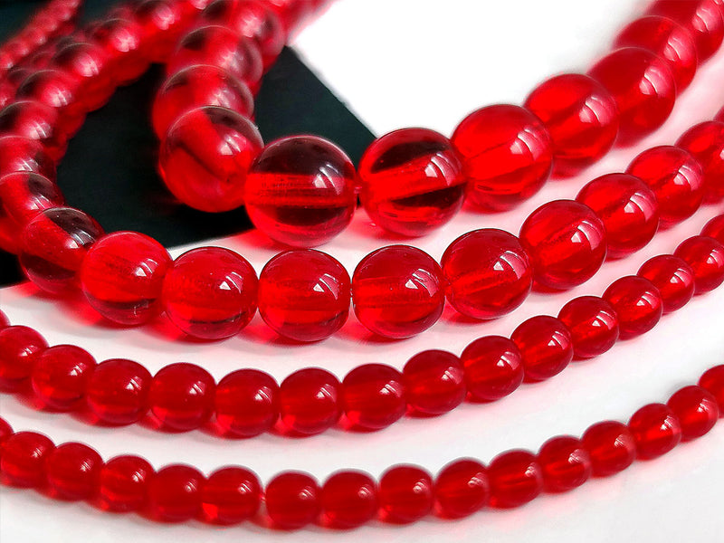 Set of Round Beads (3mm, 4mm, 6mm, 8mm), Ruby, Czech Glass