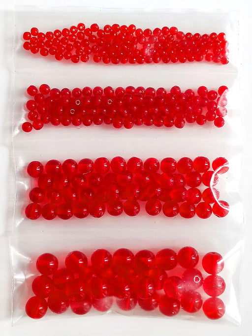 Set of Round Beads (3mm, 4mm, 6mm, 8mm), Ruby, Czech Glass