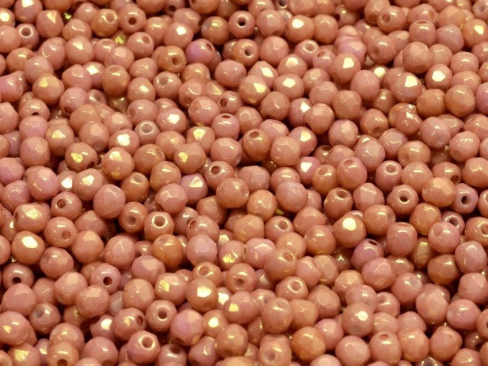 100 pcs Fire Polished Faceted Beads Round, 3mm, Opaque Mix Red/Orange Ceramic Look, Czech Glass