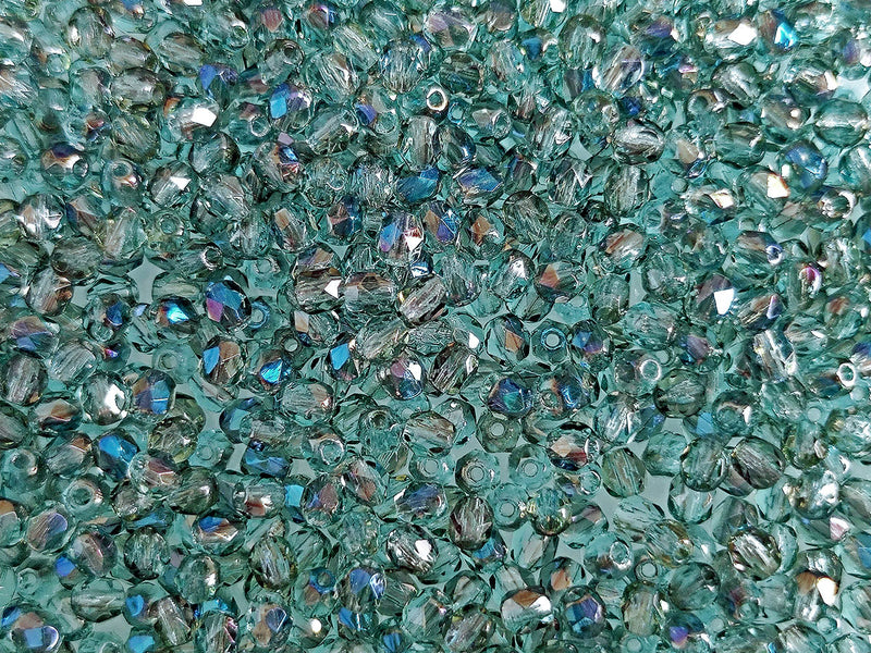 100 pcs Fire Polished Beads 3 mm, Aquamarine Azuro, Czech Glass