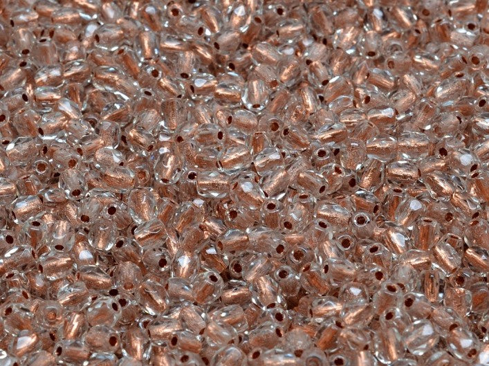 100 pcs Fire Polished Faceted Beads Round 3 mm, Crystal Copper Lined, Czech Glass