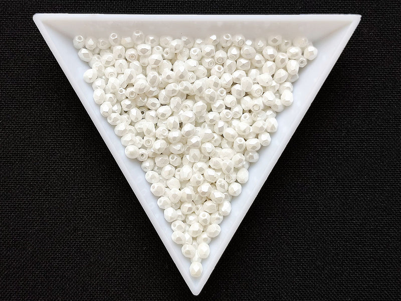 100 pcs Fire Polished Faceted Beads Round, 3mm, Pastel White, Czech Glass
