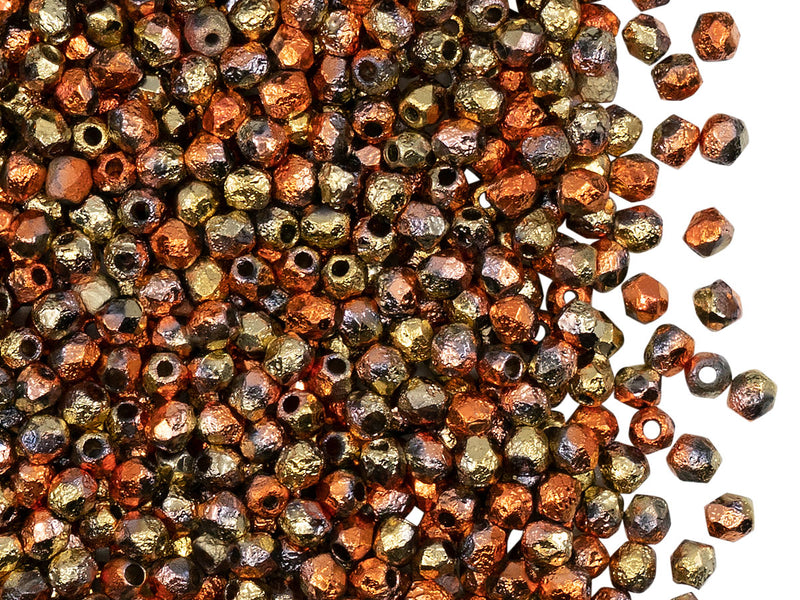 100 pcs Fire-Polished Faceted Beads Round 3mm, Czech Glass, Crystal Etched California Gold Rush