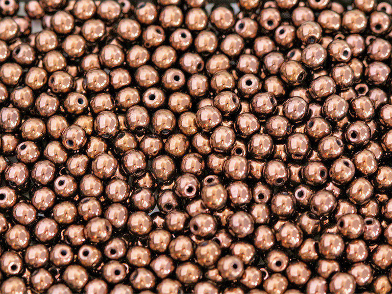 100 pcs Round Pressed Beads, 3mm, Jet Bronze Luster, Czech Glass