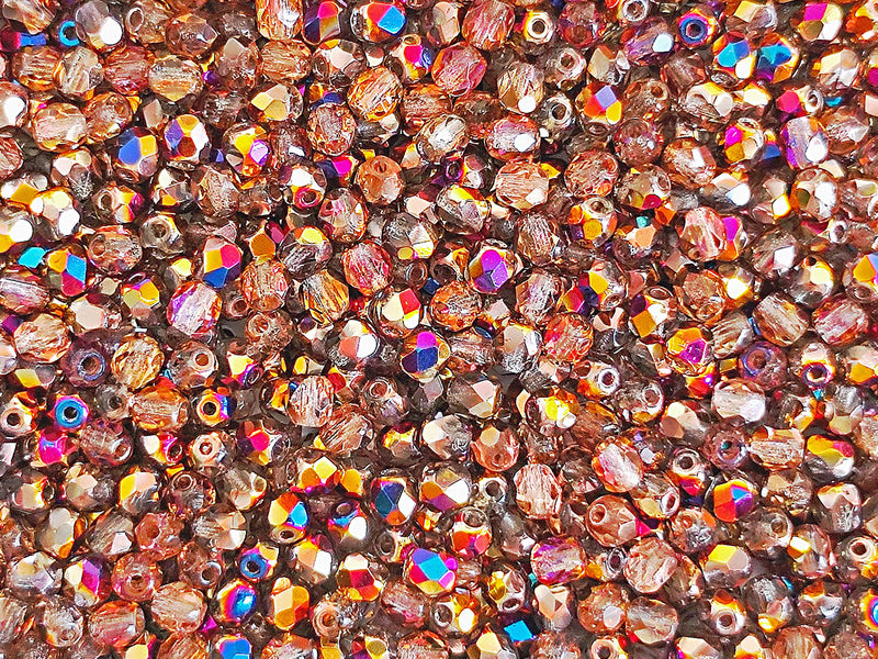 100 pcs Fire Polished Faceted Beads Round, 4mm, Crystal Sliperit, Czech Glass