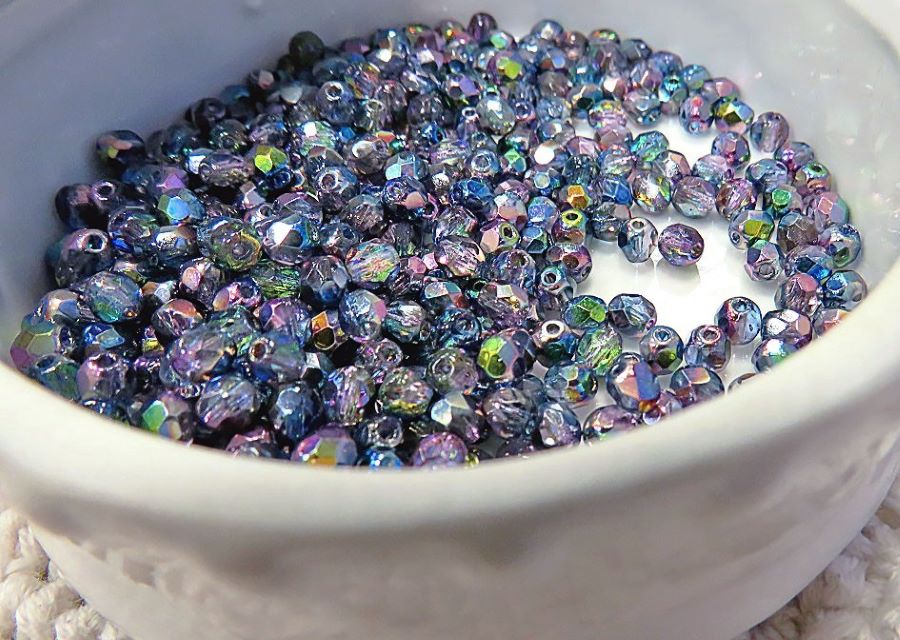 100 pcs Fire Polished Faceted Beads Round, 4mm, Magic Blue Pink, Czech Glass