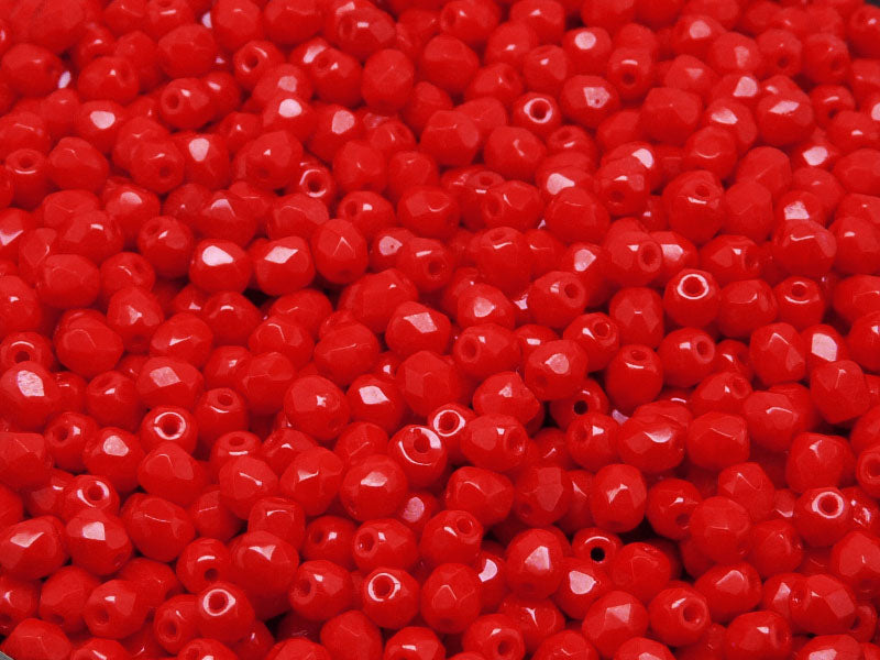 100 pcs Fire Polished Faceted Beads Round, 4mm, Opaque Coral Red, Czech Glass