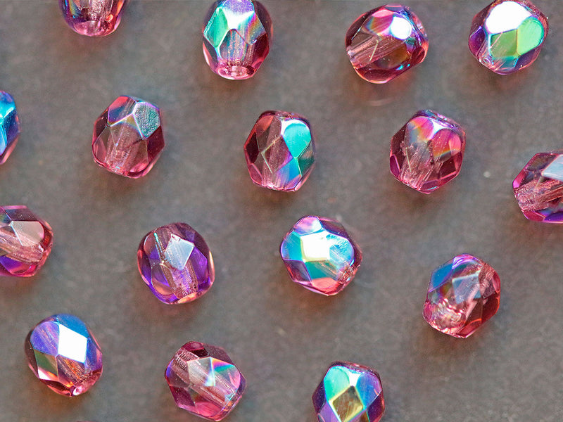 100 pcs Fire Polished Faceted Beads Round, 4mm, Amethyst AB, Czech Glass