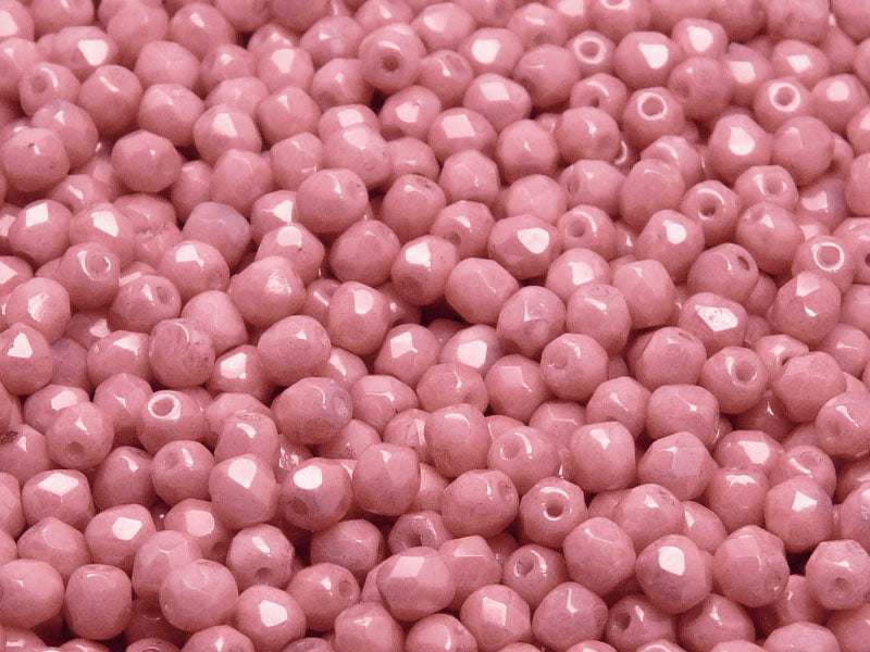 100 pcs Fire Polished Faceted Beads Round, 4mm, Chalk Lila Luster, Czech Glass
