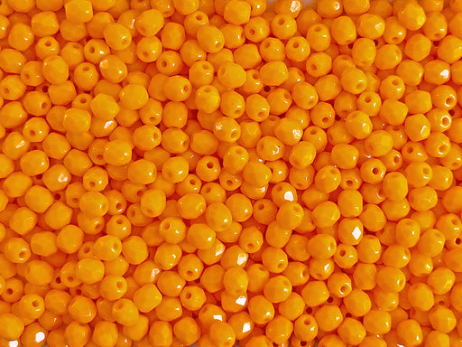 100 pcs Fire Polished Faceted Beads Round, 4mm, Opaque Orange Luster, Czech Glass