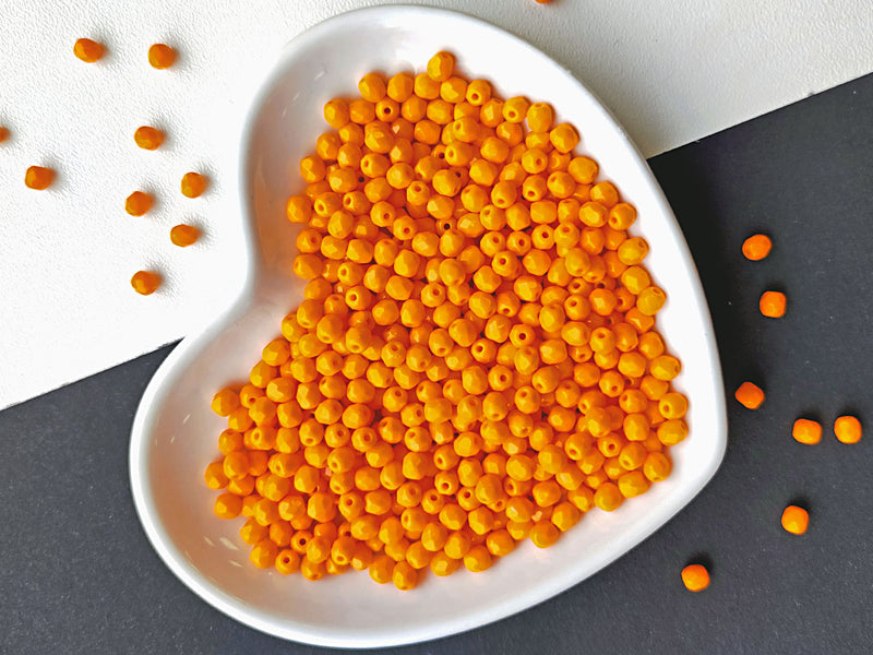100 pcs Fire Polished Faceted Beads Round, 4mm, Opaque Orange Luster, Czech Glass