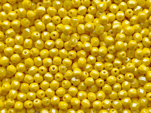 100 pcs Fire Polished Faceted Beads Round, 4mm, Lemon Luster (Opaque Yellow Luster), Czech Glass